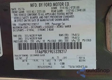 2016 Ford Mustang Gt из США, поврежденный, VIN 1FA6P8CF9G5328217